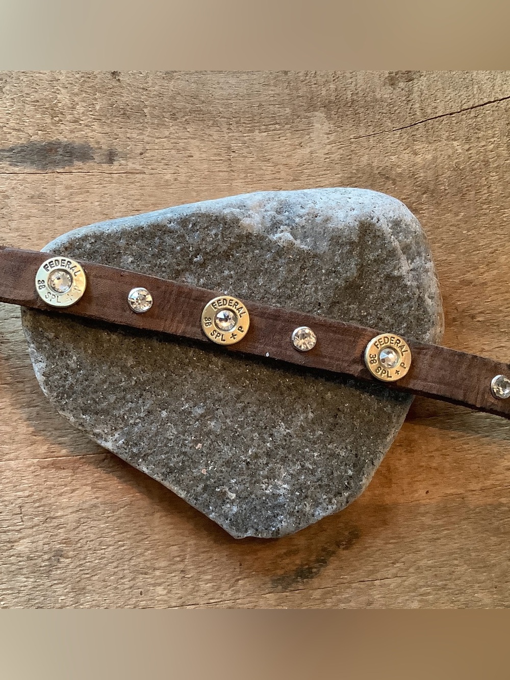 Leather Bracelet with Bullet Casing conchos